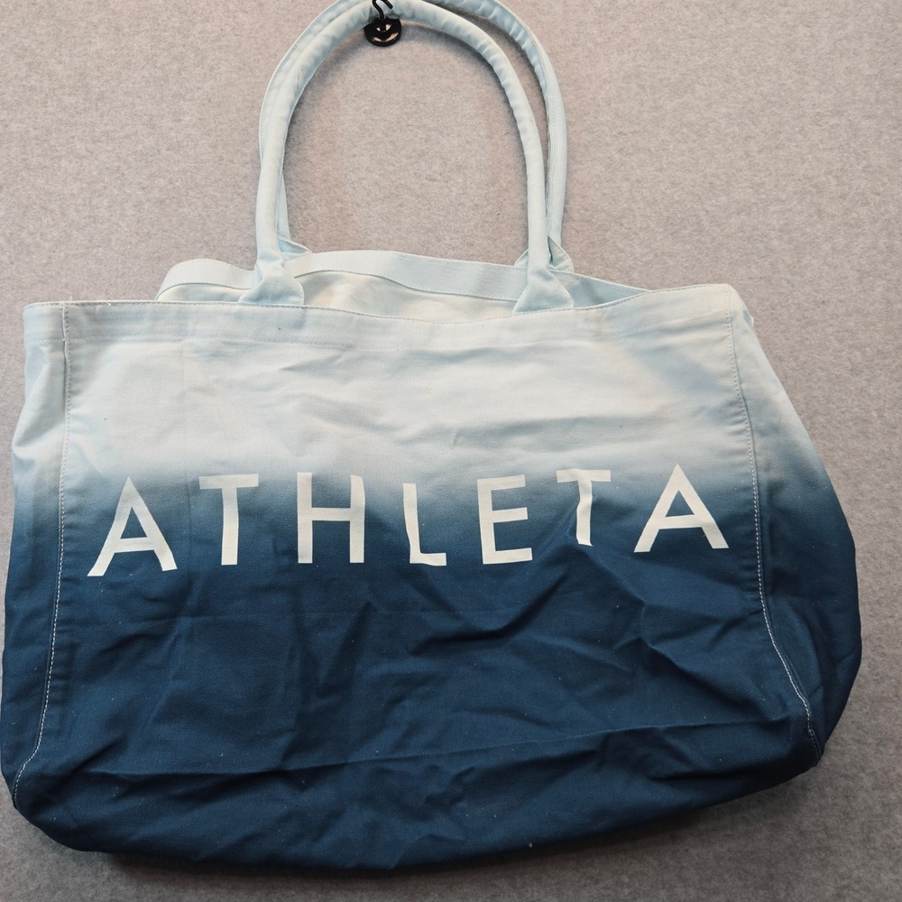 Athleta Blue Ombre Canvas Tote Bag Oversized Gym Beach Carryall Cotton